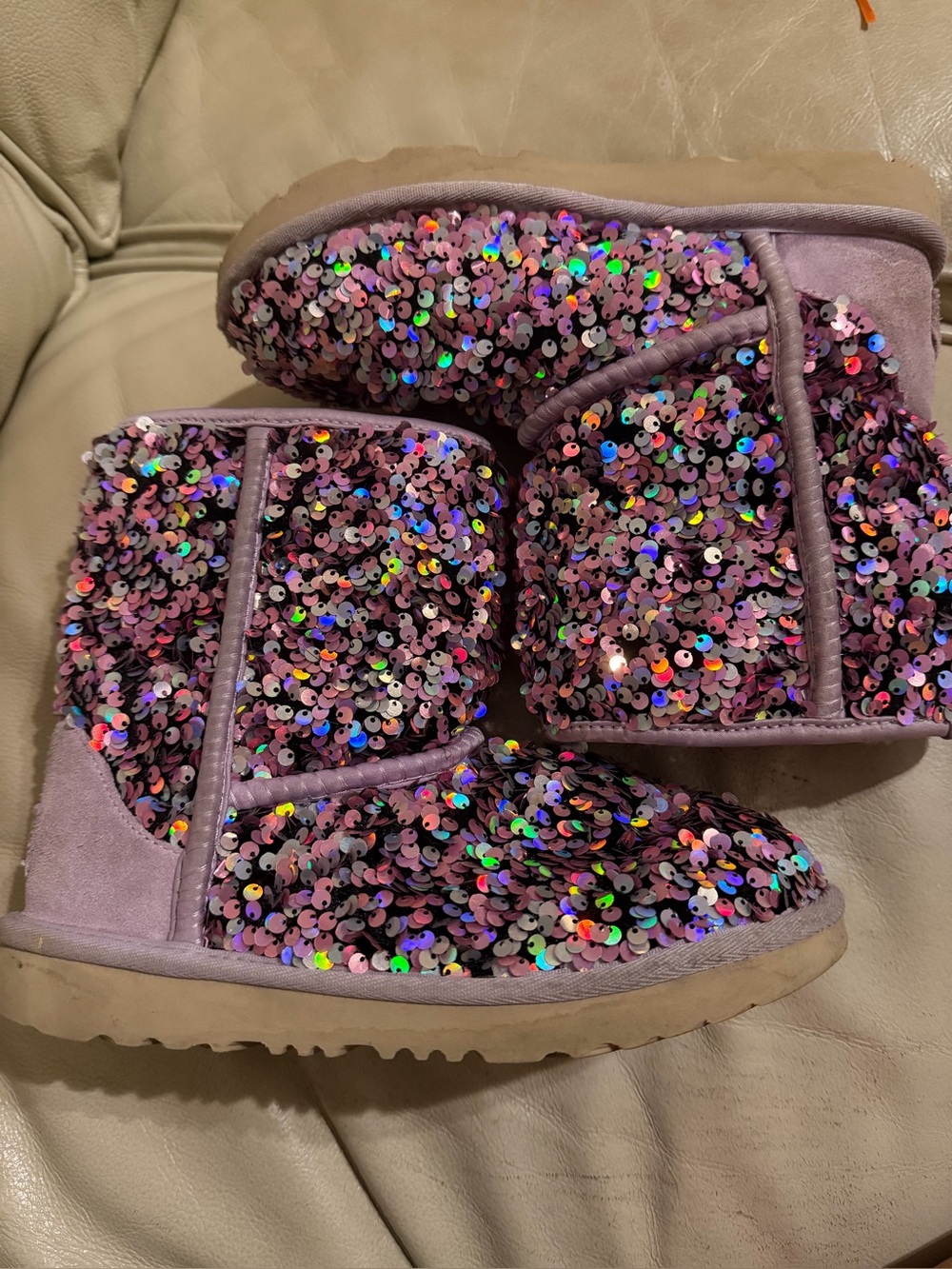 UGG Kids Lavender Sequin Booties - Holographic Pink Sparkle Sz 3
